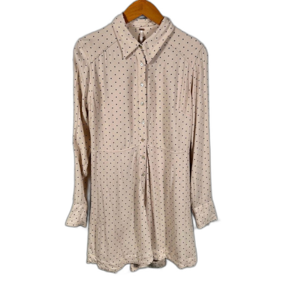 Free People Blush This Town Polka Dot Valentine’s Buttondown Dress Size Medium - Picture 3 of 16